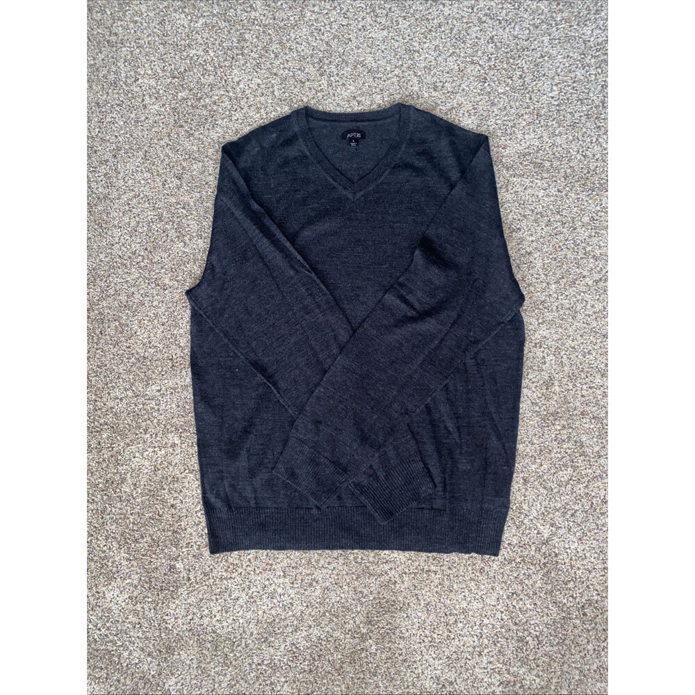 Apt. 9 Merino Wool Blend V-Neck Pullover Sweater Men Large - Grey - Never Worn